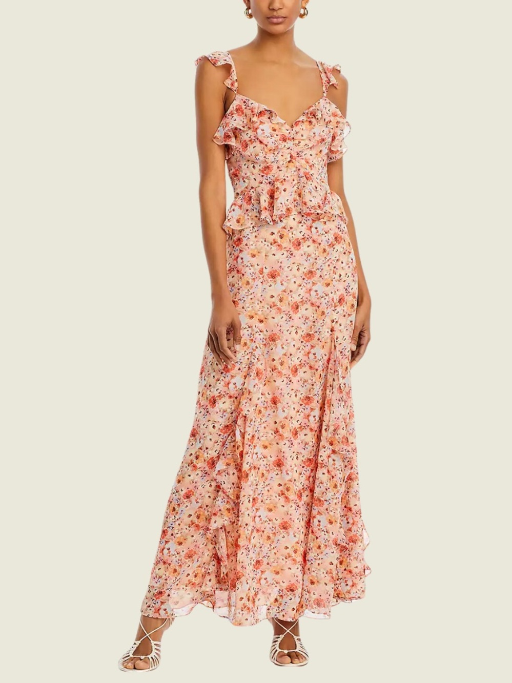 Aqua Peach Floral Maxi Dress